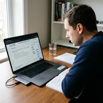 Candidate taking an online SQL developer certification exam