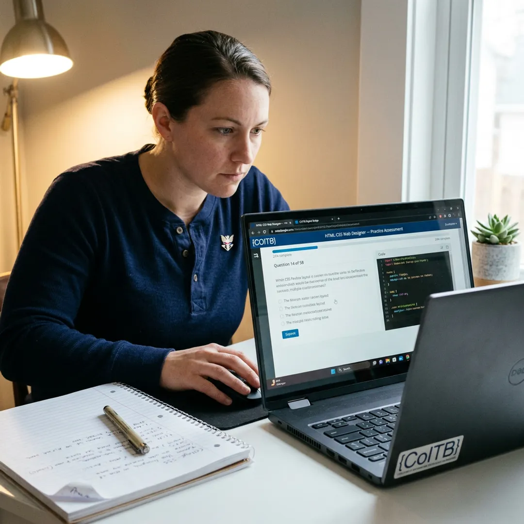 Woman veteran preparing for an online web design certification exam