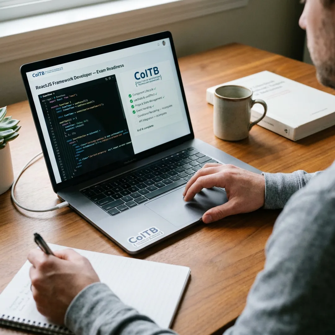 Developer preparing for online React certification exam