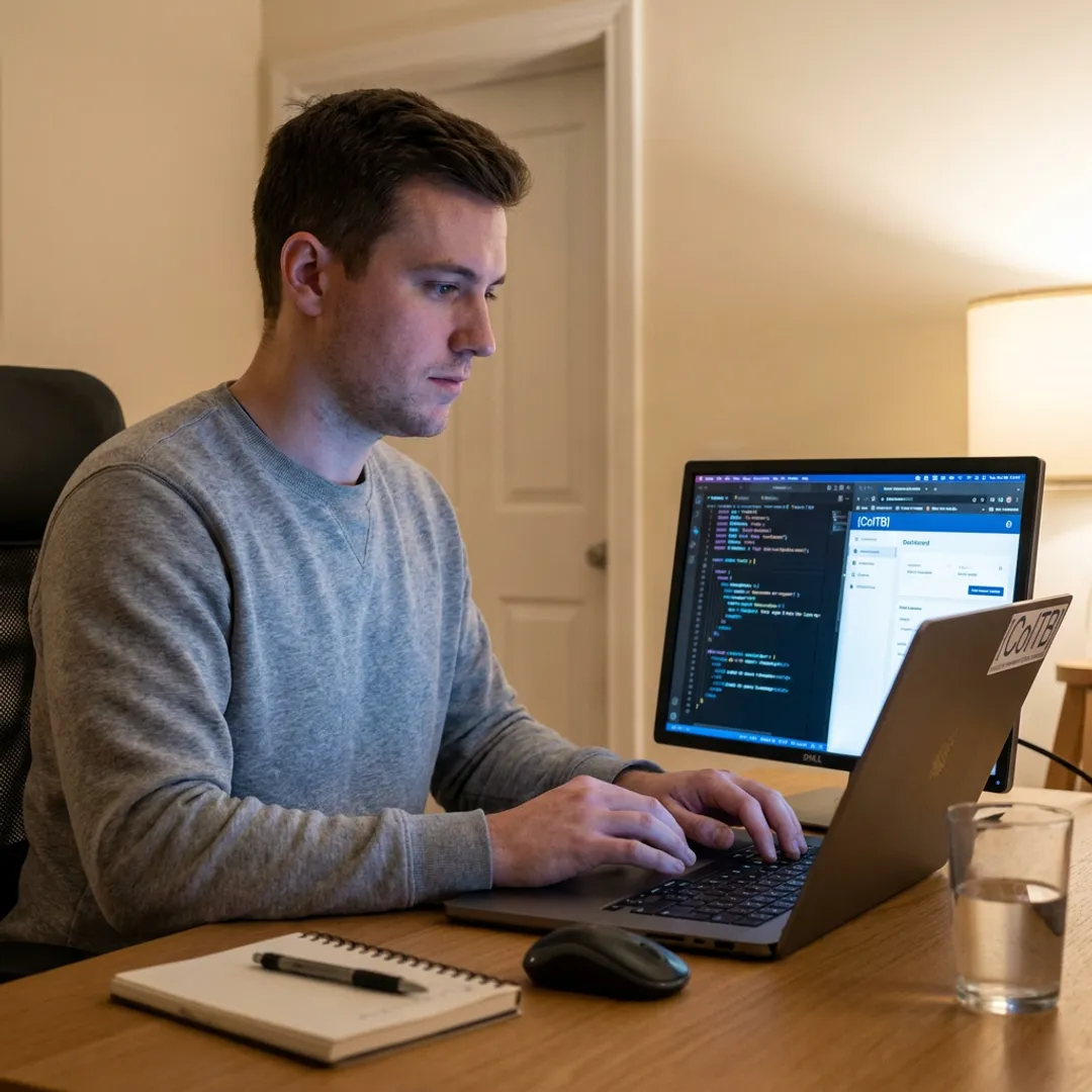 Full-stack developer certification candidate studying code