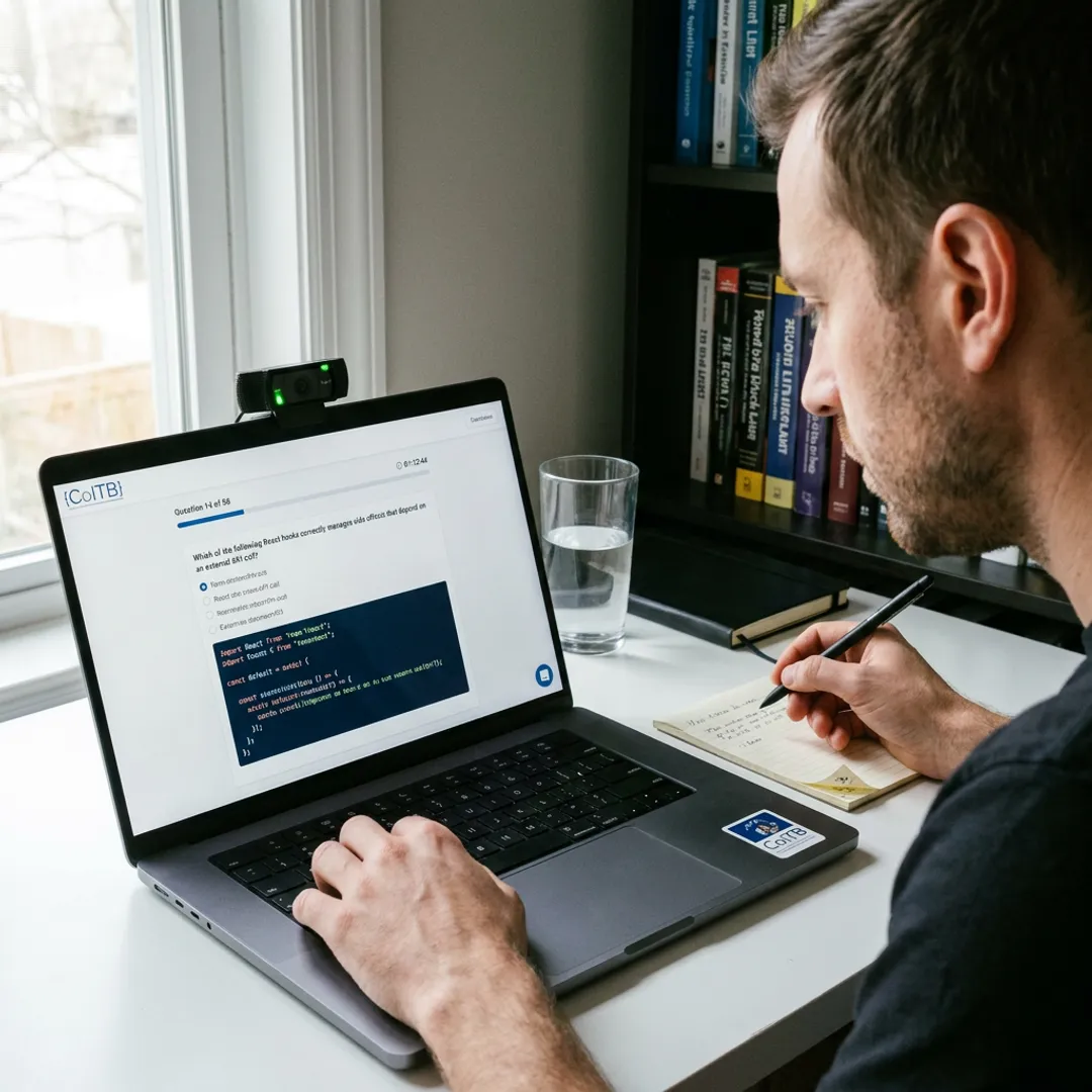 Candidate taking online coding certification exam