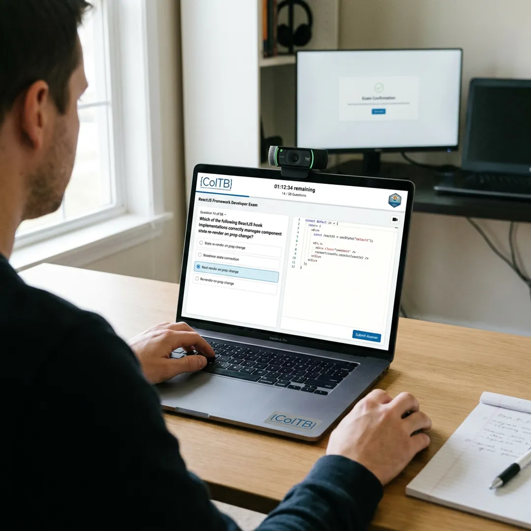 Online coding certification exam with digital badge