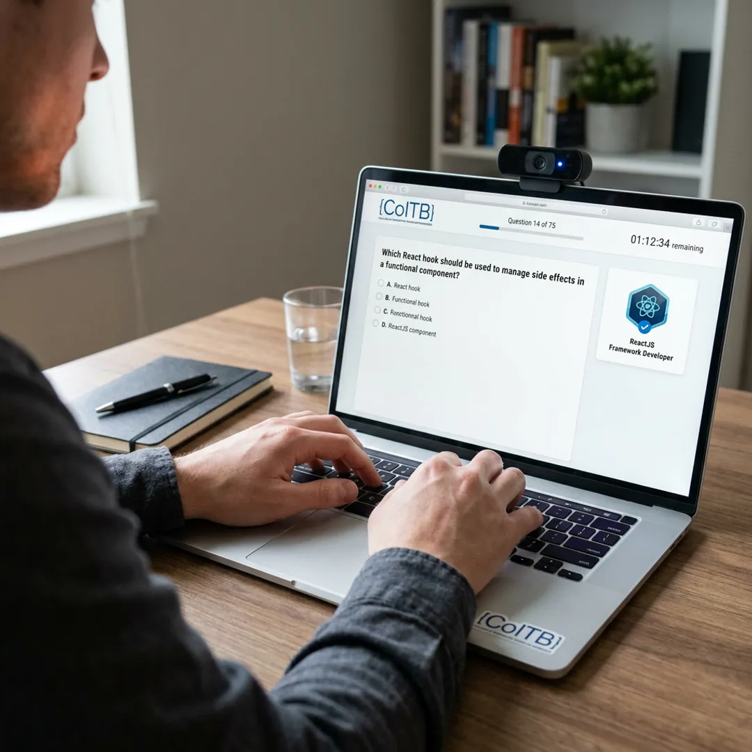 Generative AI certification professional at laptop
