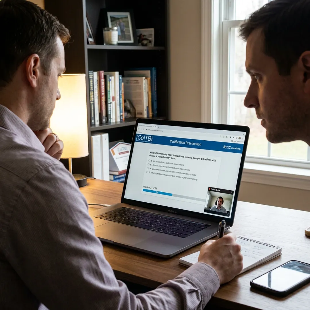 Professional taking an online AI certification exam