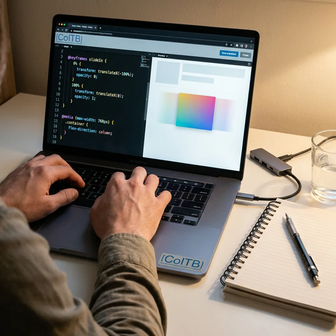 Developer practicing CSS animation concepts on a laptop