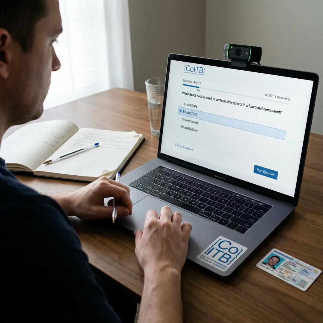 Student preparing for an online certification exam