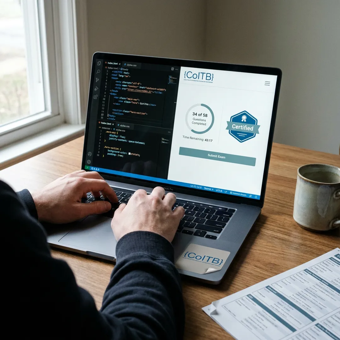CSS certification exam on laptop