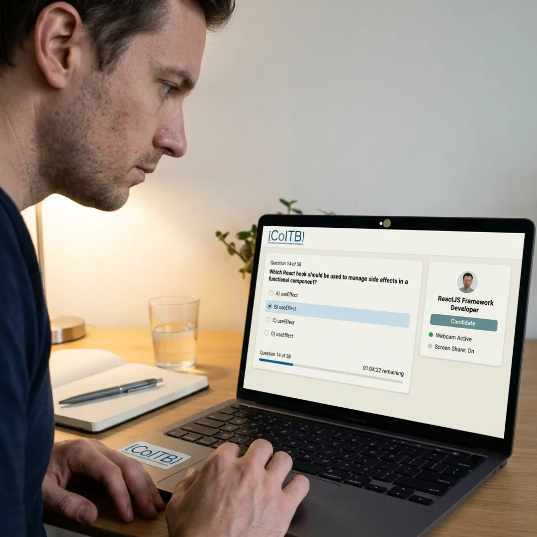 Online UI certification exam on laptop