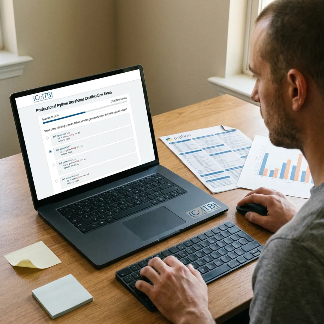 Candidate taking online Python certification exam