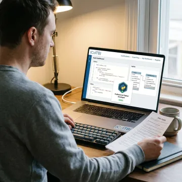 Back-end certification candidate reviewing database skills
