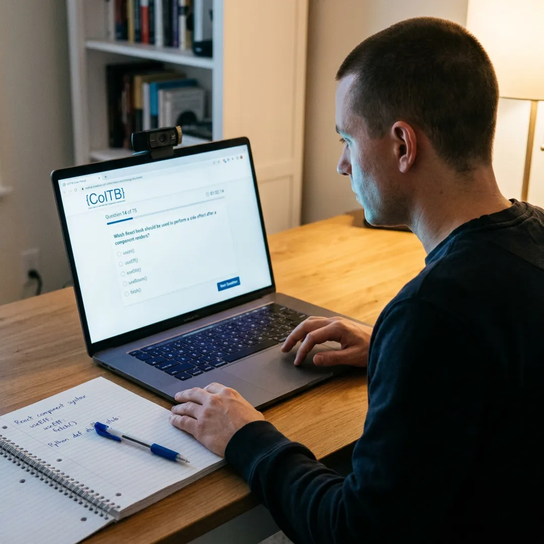 Candidate taking an online software certification exam