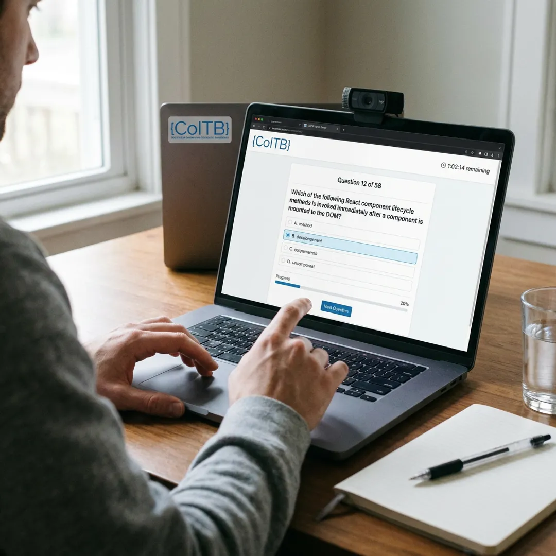 Online certification exam process on laptop