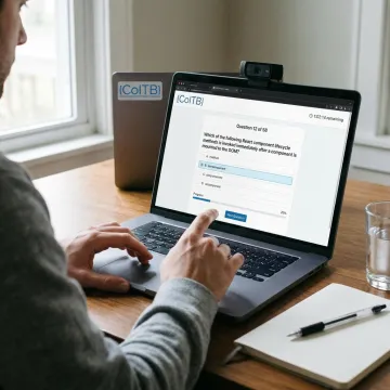 Online certification exam process on laptop