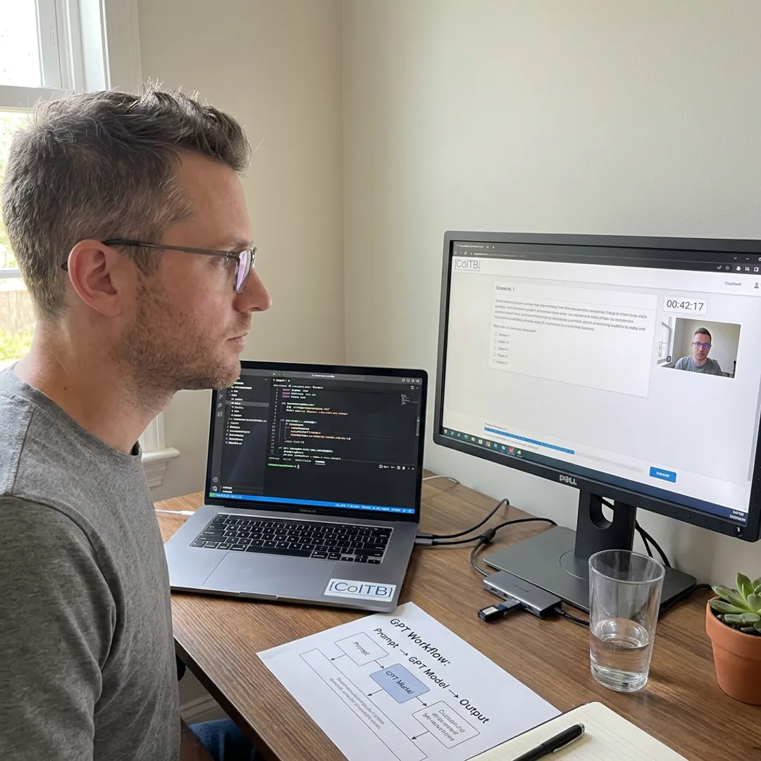 AI developer certification candidate working online