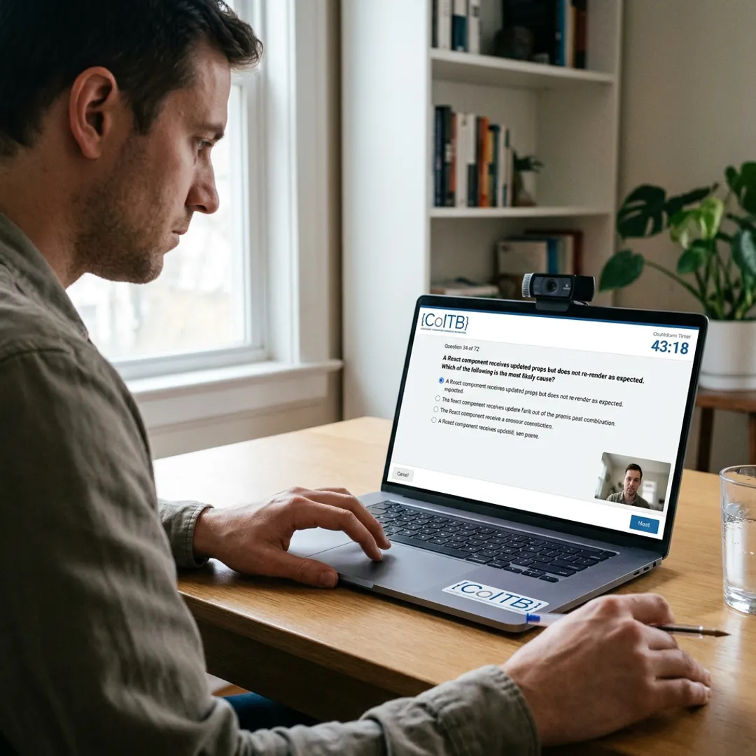 Candidate taking an online AI certification exam