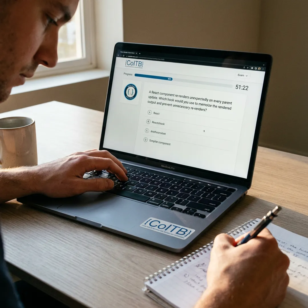 Online IT certification candidate studying on laptop