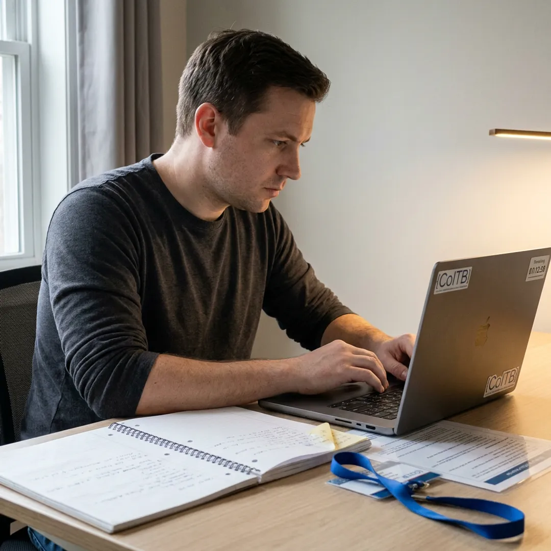 Online certification candidate studying healthcare coding