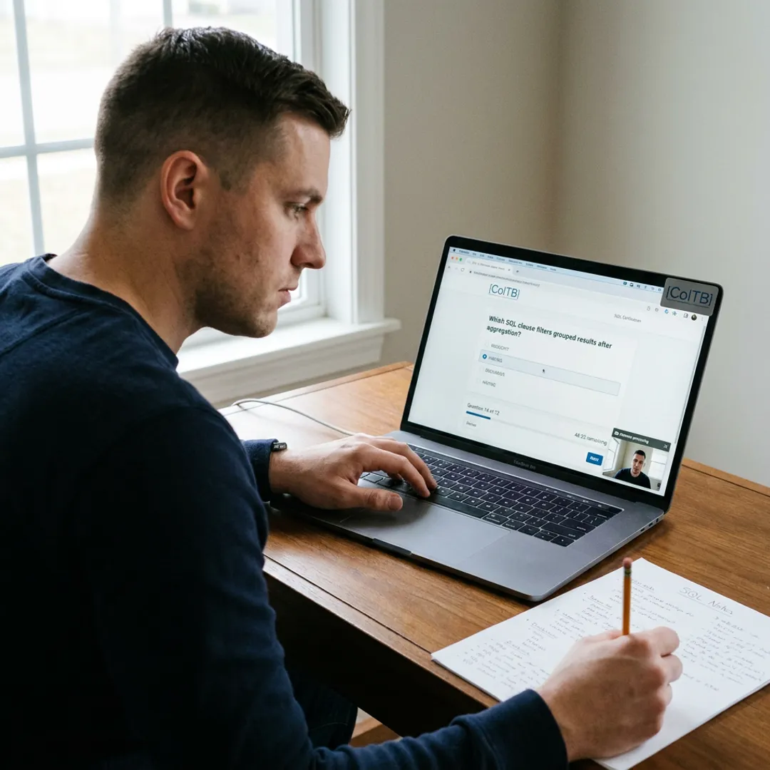 Candidate taking online SQL certification exam