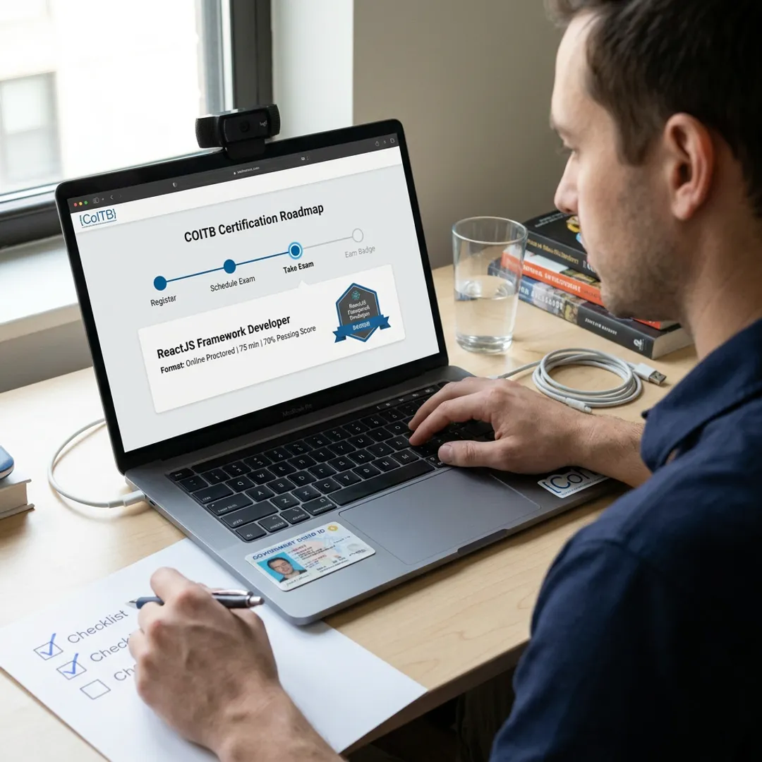 Candidate reviewing certification exam steps