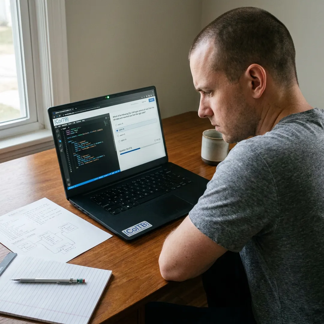 Developer taking an online certification exam