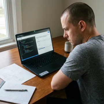 Developer taking an online certification exam