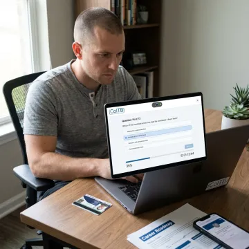Veteran taking an online certification exam