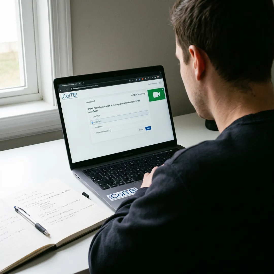 Developer preparing for online coding certification exam