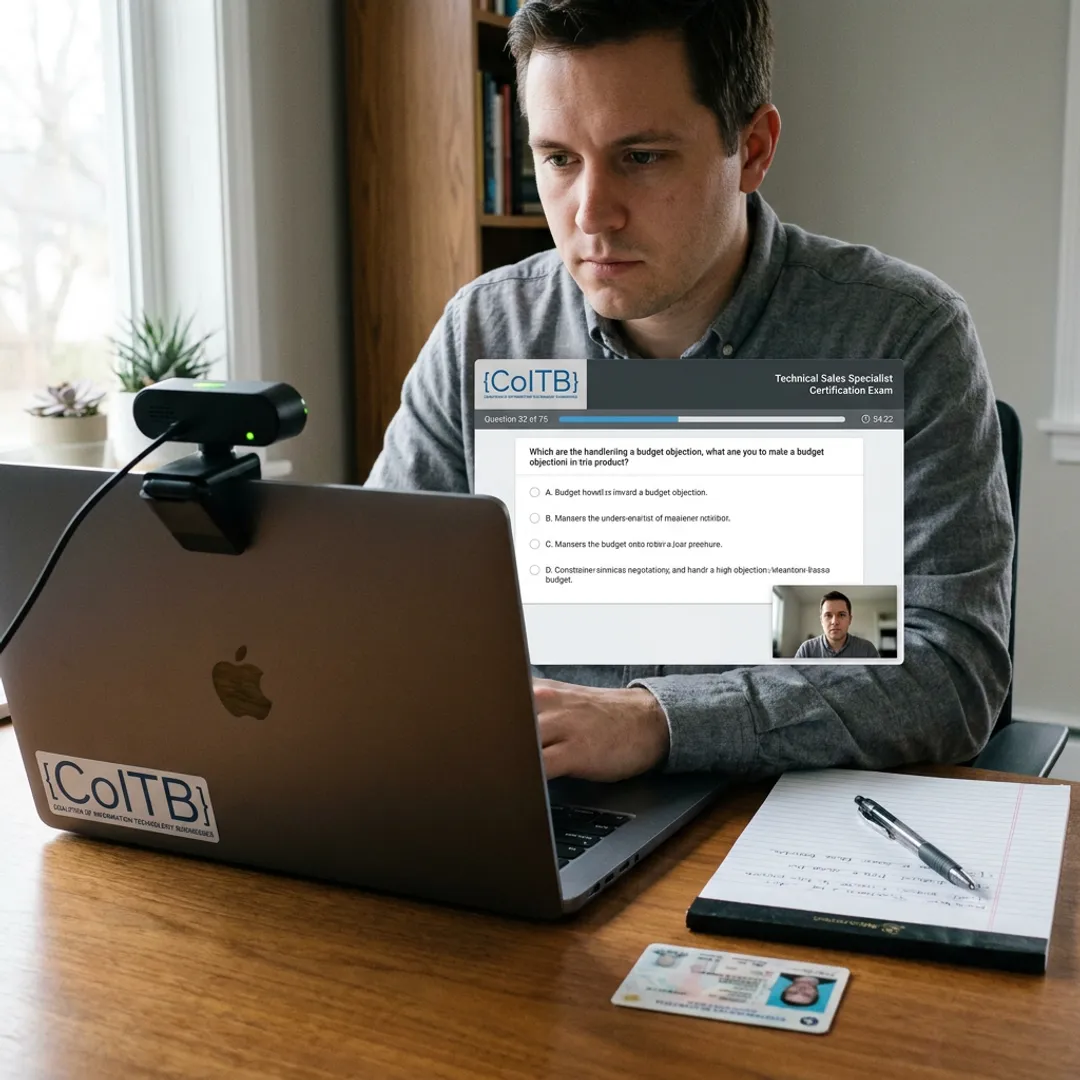 Candidate taking an online proctored certification exam