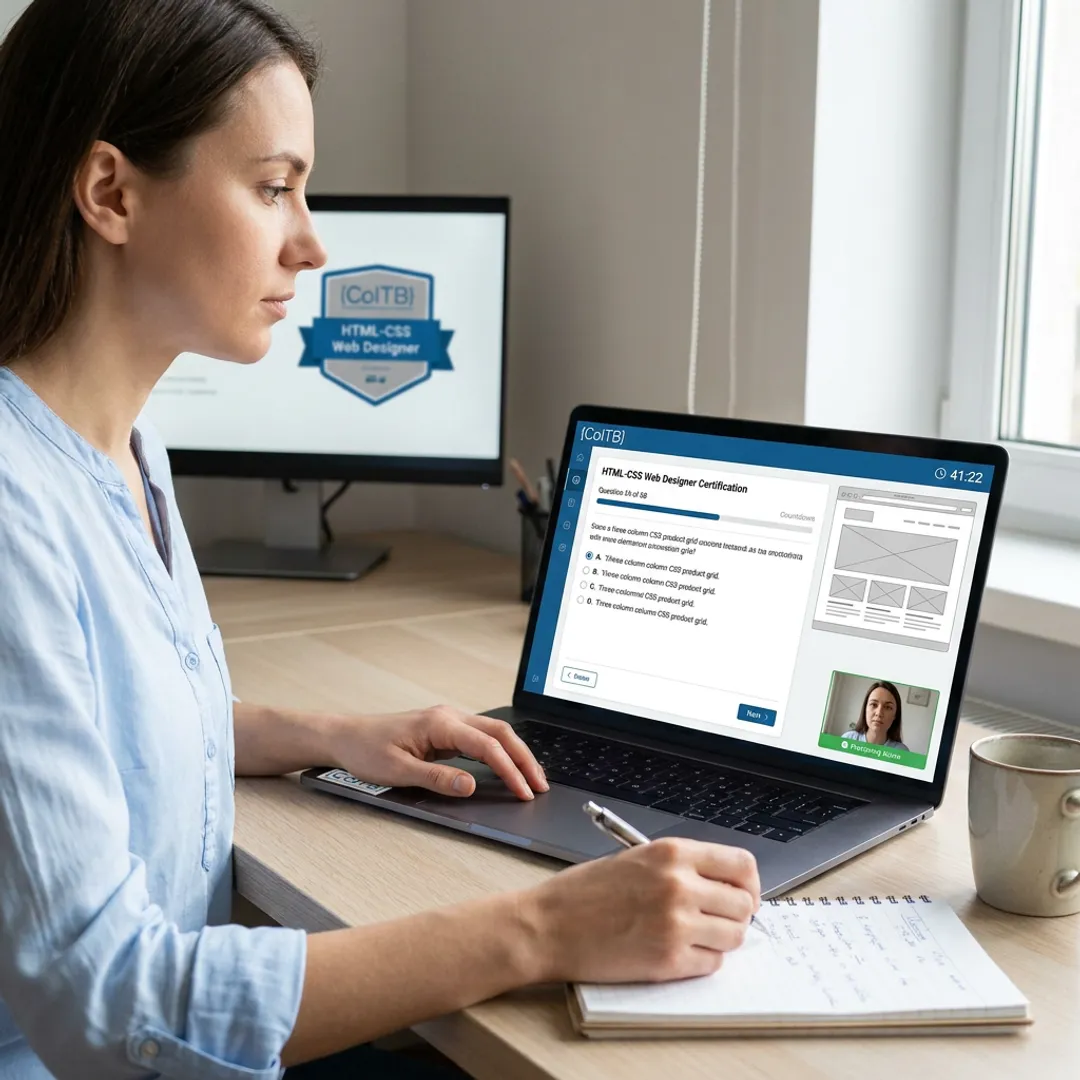 Candidate taking an online web design certification exam