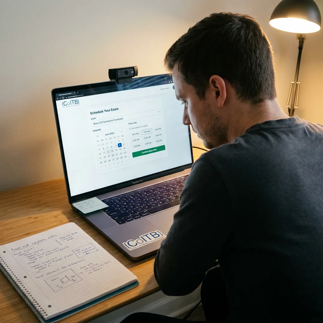 Candidate registering for an online front-end certification exam