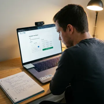 Candidate registering for an online front-end certification exam