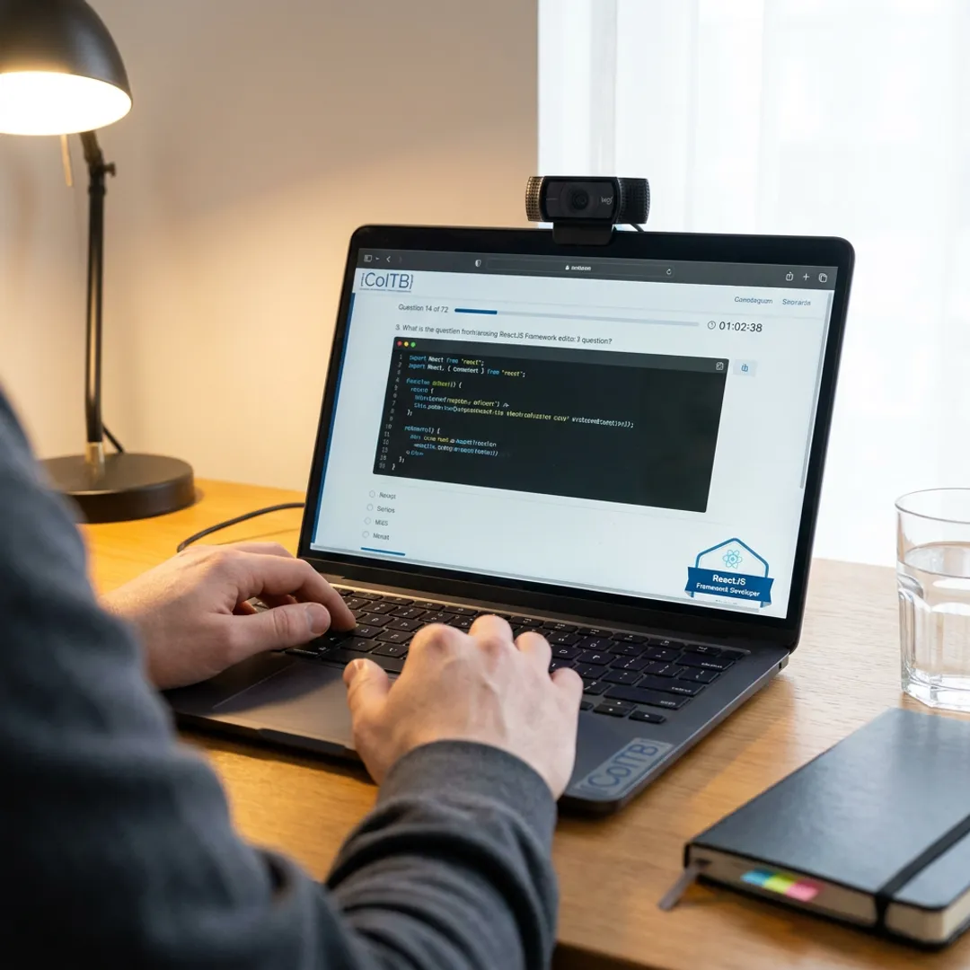 Online coding certification exam on a laptop
