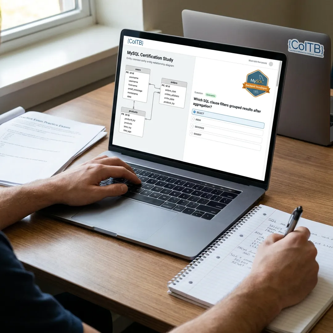 Candidate reviewing SQL certification pathway on laptop