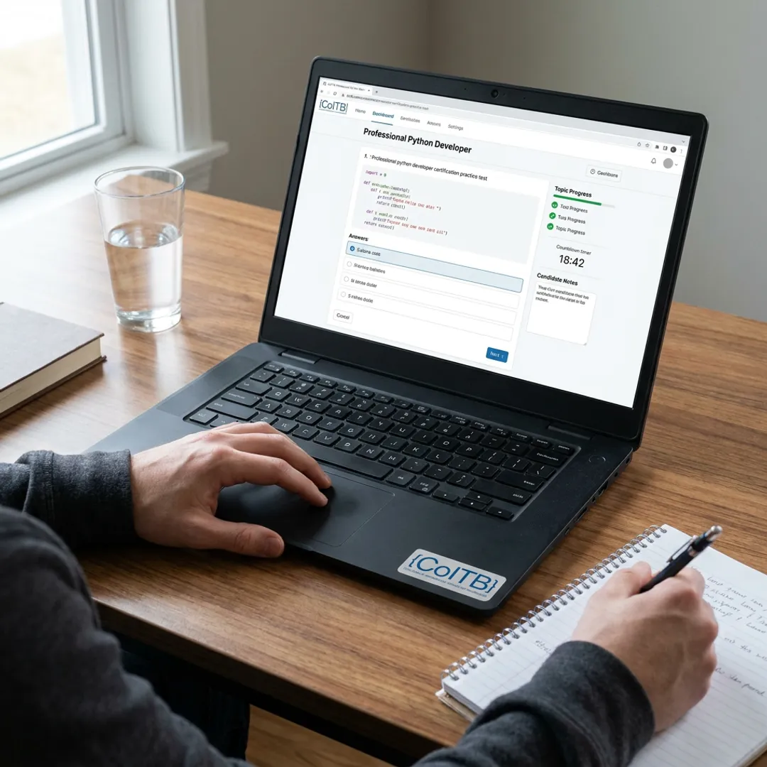 Python certification practice test on laptop