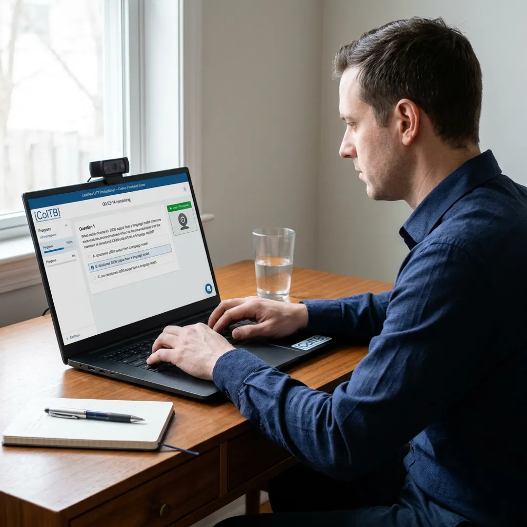 Project manager taking an online AI certification exam