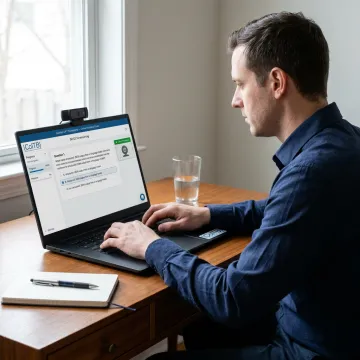 Project manager taking an online AI certification exam