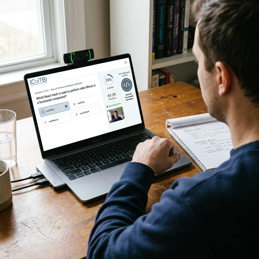 Candidate taking an online software certification exam