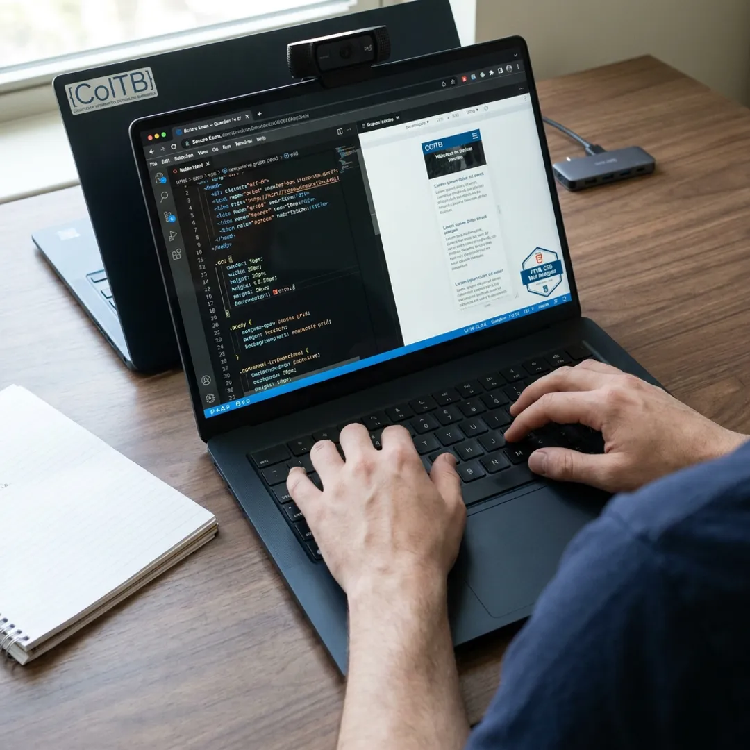 Web design certification exam on laptop