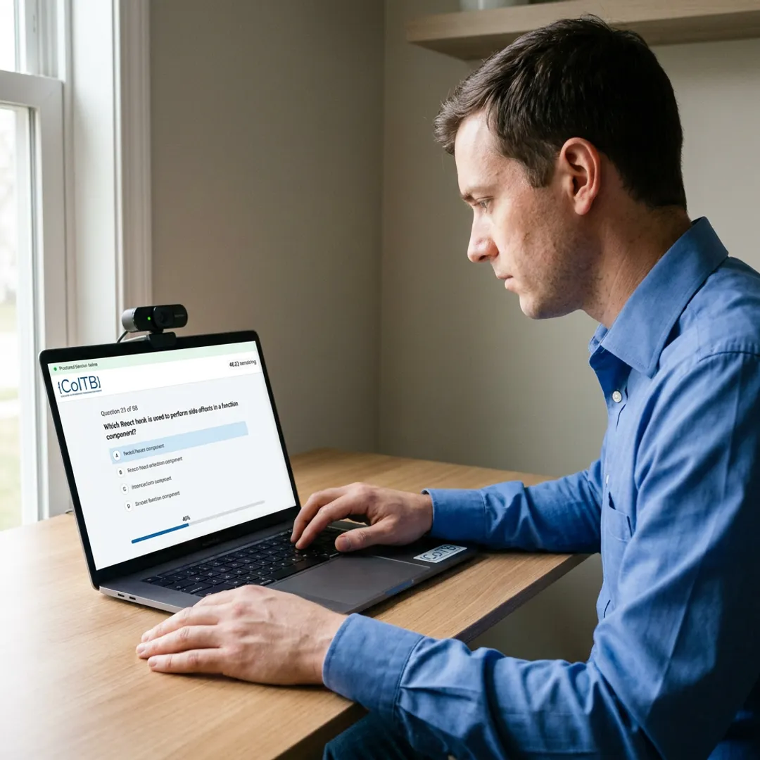 Candidate taking an online IT certification exam