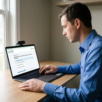 Candidate taking an online IT certification exam
