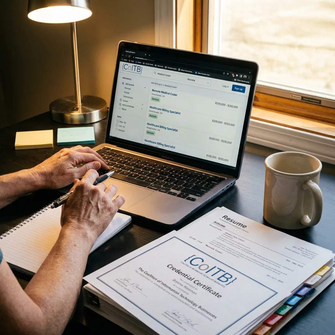 Career seeker reviewing healthcare job opportunities online