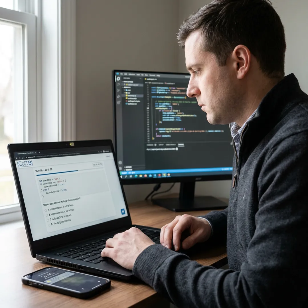 Candidate taking an online certification exam