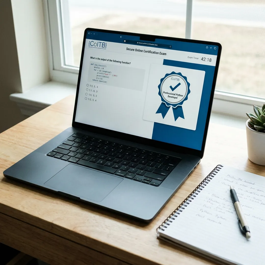 Python certification exam on laptop