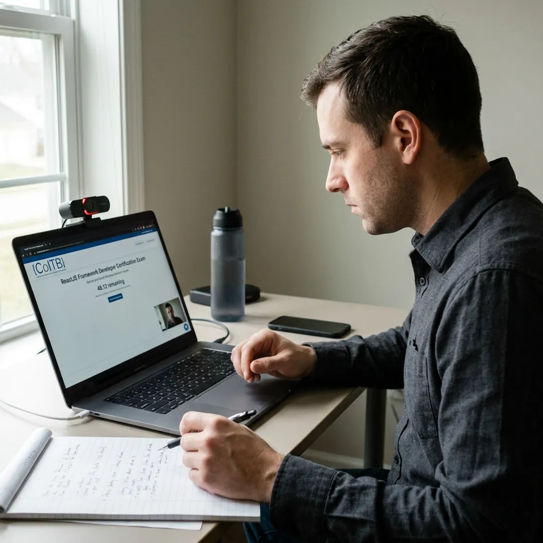 Candidate taking an online proctored certification exam
