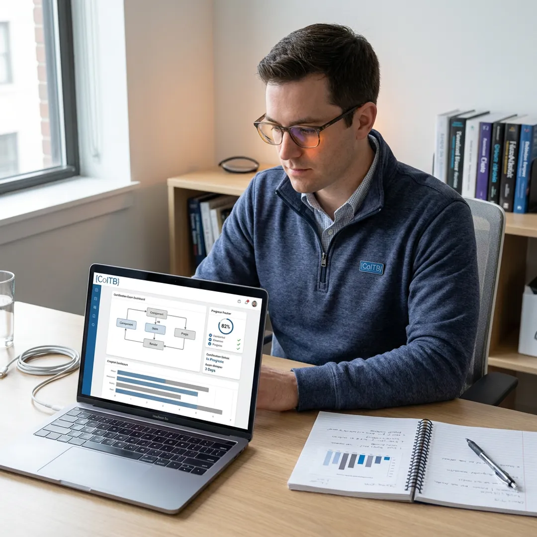 Sales engineer reviewing technical certification dashboard