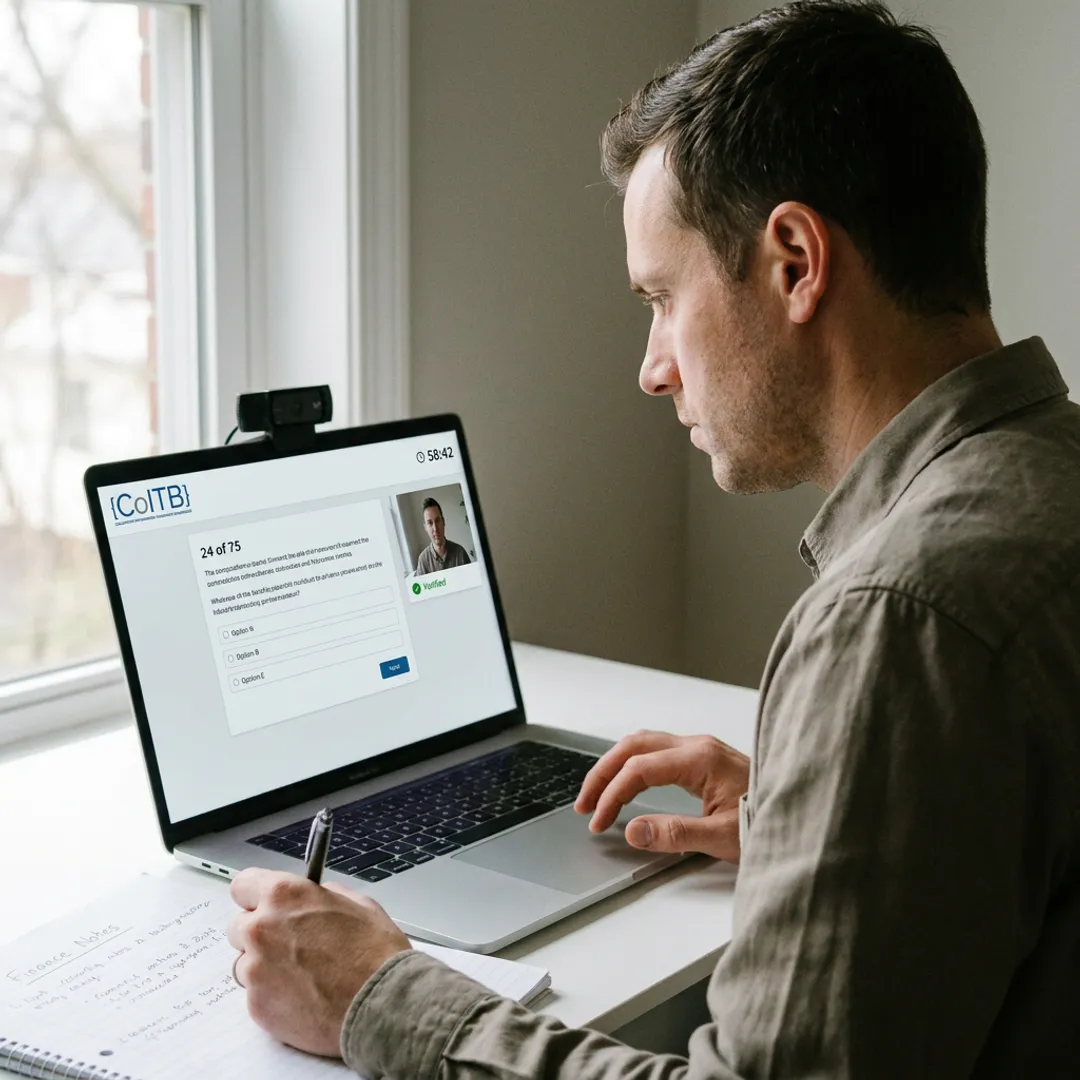 Candidate taking an online AI certification exam