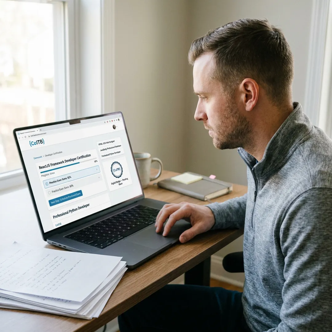 Accountant reviewing AI certification dashboard