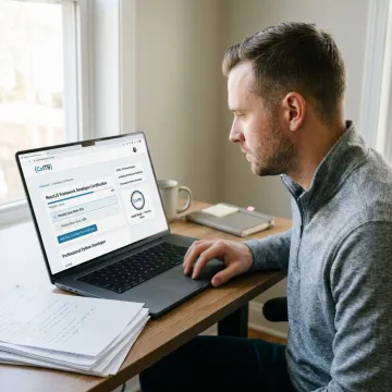 Accountant reviewing AI certification dashboard