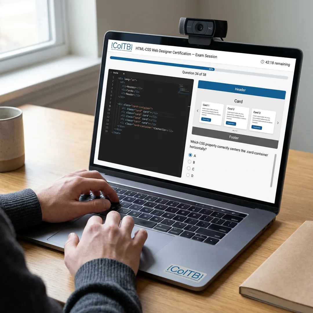 HTML and CSS quiz on a laptop screen