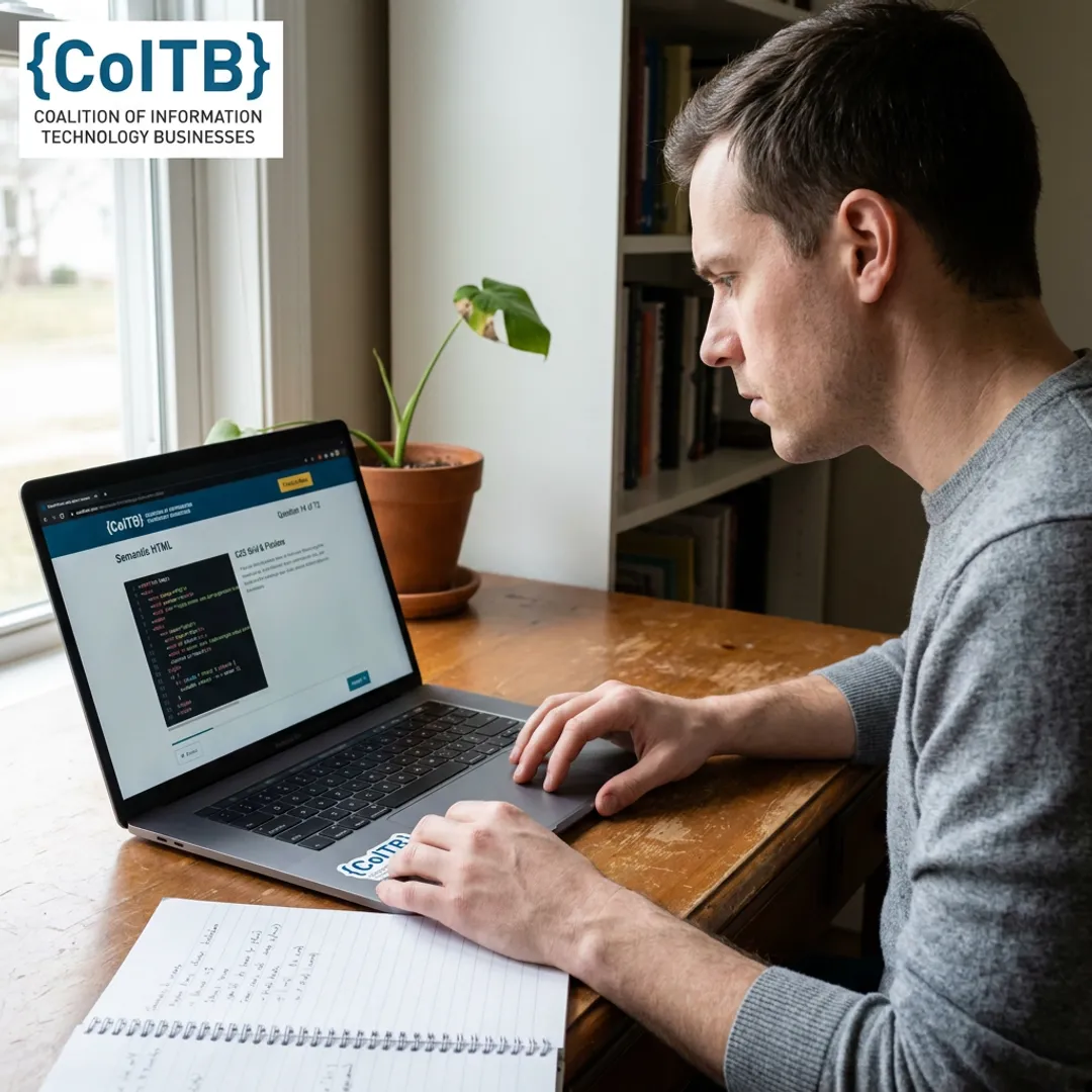 Candidate reviewing HTML and CSS assessment on laptop